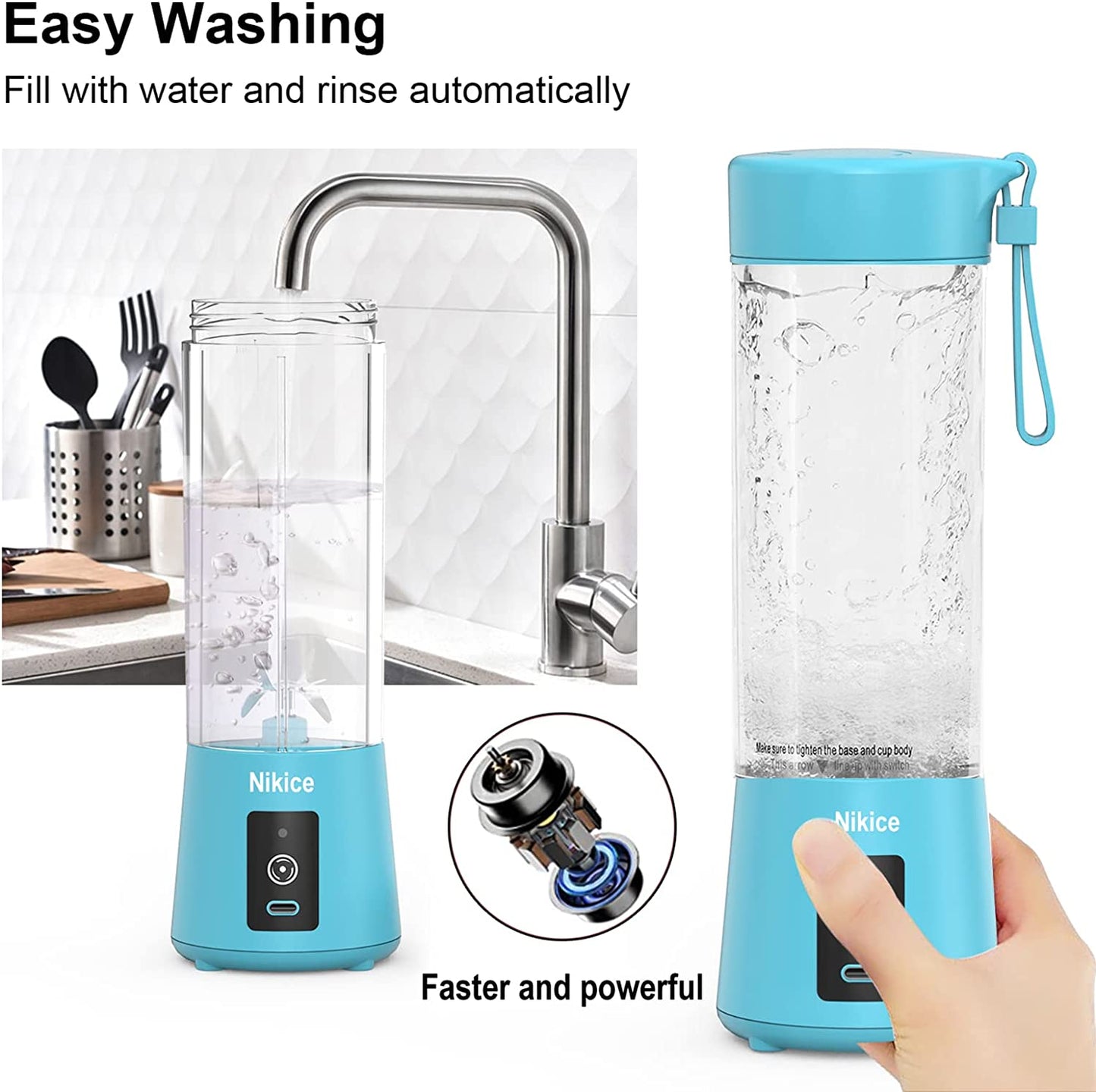Personal Blender and Juicer Cup - Portable Smoothie and Shake Maker, Handheld Fruit Blender - Blue