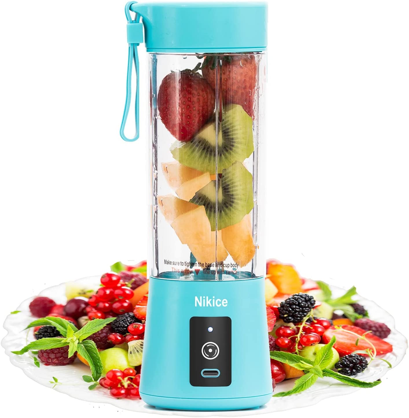 Personal Blender and Juicer Cup - Portable Smoothie and Shake Maker, Handheld Fruit Blender - Blue