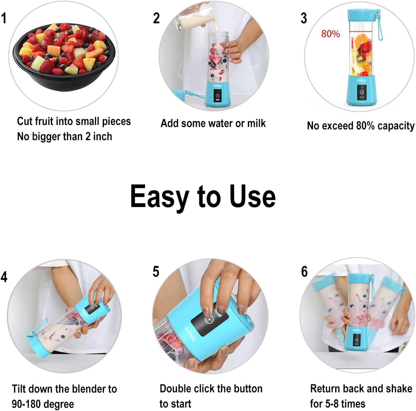 Personal Blender and Juicer Cup - Portable Smoothie and Shake Maker, Handheld Fruit Blender - Blue