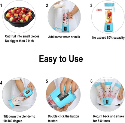 Personal Blender and Juicer Cup - Portable Smoothie and Shake Maker, Handheld Fruit Blender - Blue