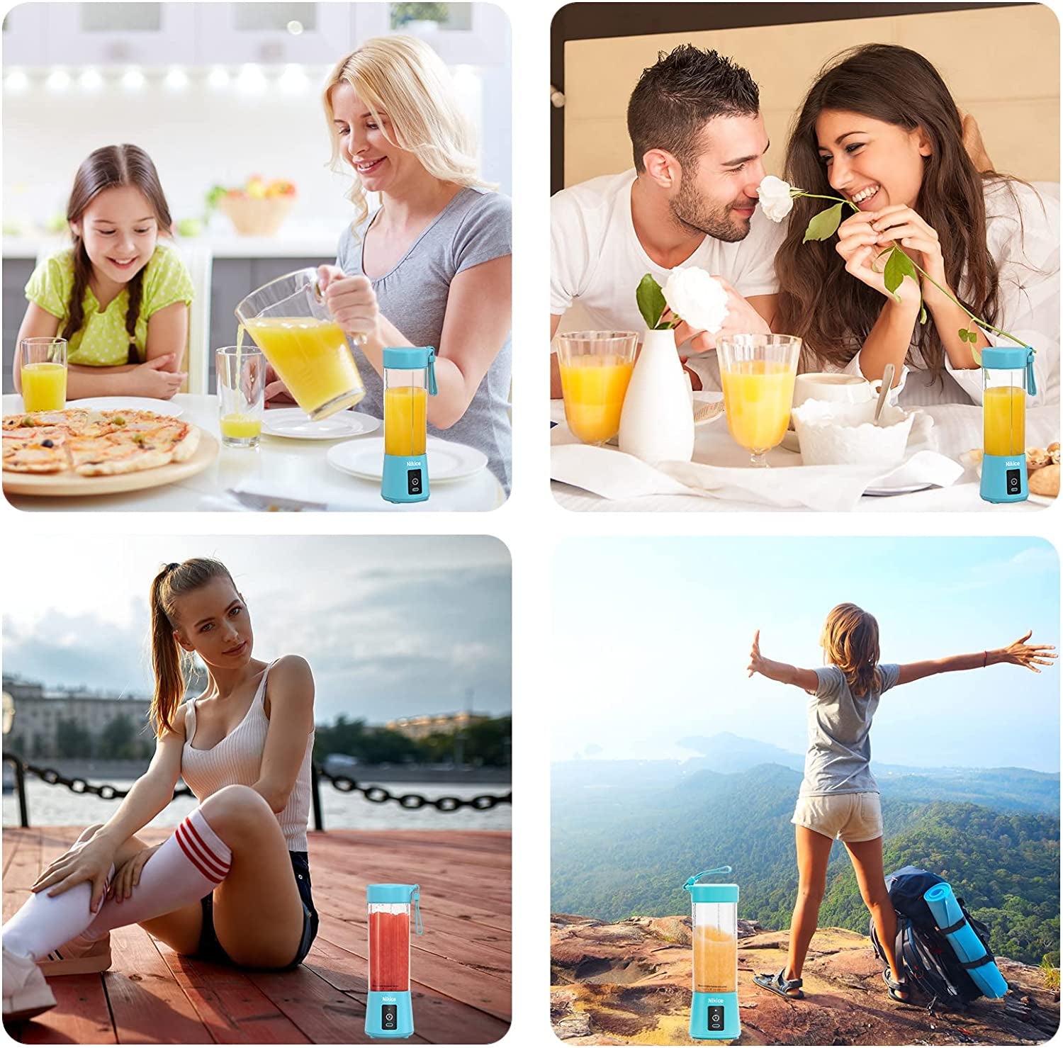 Personal Blender and Juicer Cup - Portable Smoothie and Shake Maker, Handheld Fruit Blender - Blue